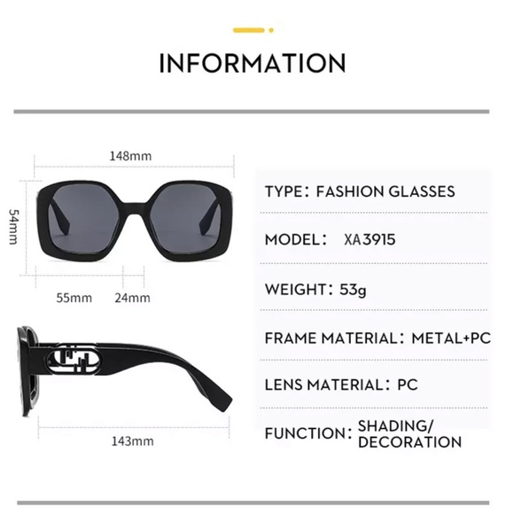 Fashion Square Sunglasses with Gold Arm Detail - Picture 3 of 4